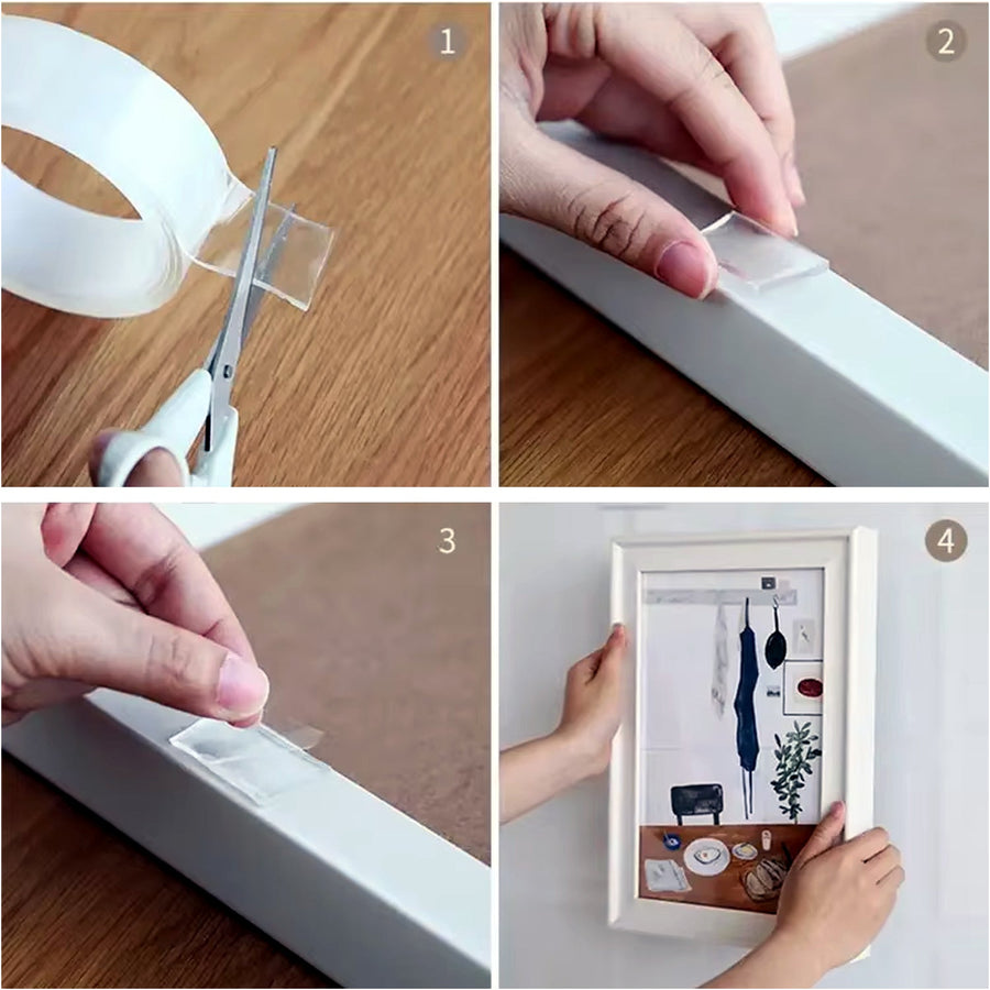 Sticky Double Sided Tape Washable Adhesive Tape Reusable (12×3 Cm / 1 Pc)