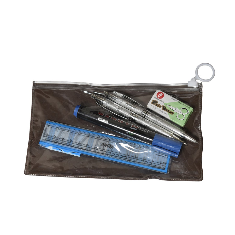 6-Pcs Combo Zipper Pouch with Scissor Ruler Pen Marker for Teachers Students