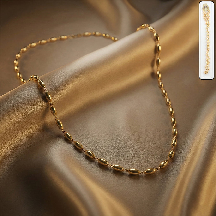 Elegant Gold-Tone Oval Bead Necklace Chain for Women (1 Pc)