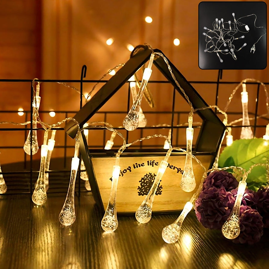 Decorative LED Lighting Chain with Crystal Water Drop Bulbs Approx 3 Mtr (1 Pc)